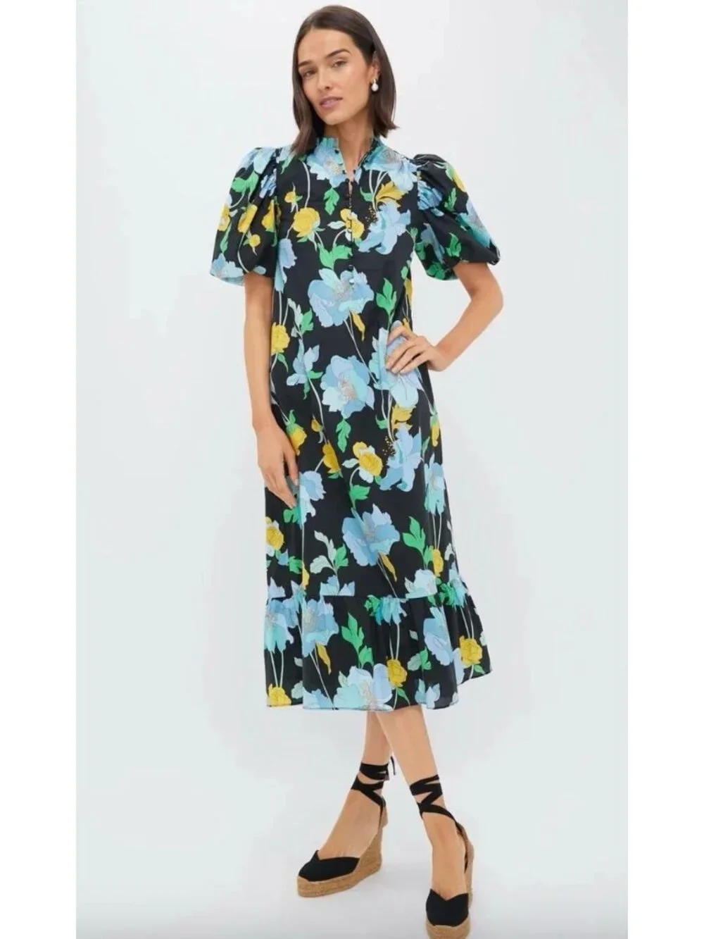 BNWT Tuckernuck Hyacinth House Floral Mimi MIDI Dress Size XL Puff Sleeve - Picture 1 of 5